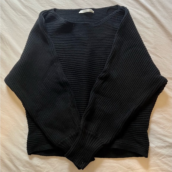 Anthropologie Black Ribbed Boat Neck Crop Sweater, L - Picture 6 of 8